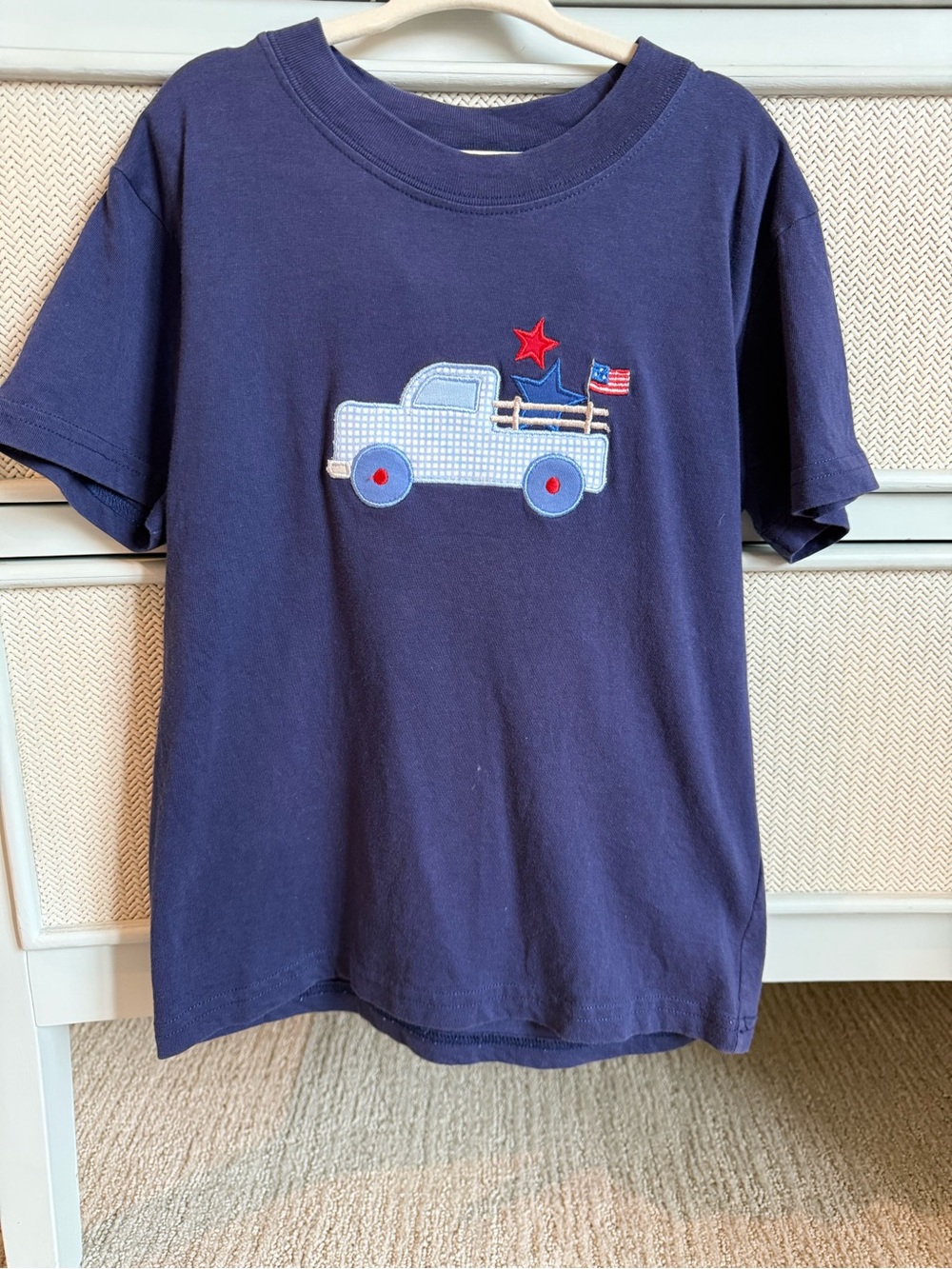 Navy Kid’s Tee with Appliqué Truck and Flag